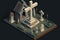 Isometric representation of a Christian religious cemetery, illustrated icon style. Ai generated