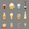 Isometric Retro Flat Alcohol Beer Juice Tea Wine Drink Icons and Symbols Set Vector Illustration