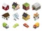 Isometric Retro Flat Cars House Real Estate Icons