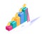 Isometric review concept. A visual display of a rating or review of a product or service. Stars on three-dimensional