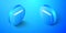Isometric Ribbon in finishing line icon isolated on blue background. Symbol of finish line. Sport symbol or business