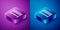 Isometric Ribbon in finishing line icon isolated on blue and purple background. Symbol of finish line. Sport symbol or