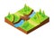 Isometric river with wooden bridge