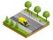 Isometric Road Sweeper dust cleaner road sweeper. Special purpose vehicle for washing road.