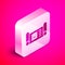 Isometric Robot blueprint icon isolated on pink background. Silver square button. Vector