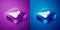 Isometric Rock stones icon isolated on blue and purple background. Square button. Vector