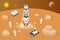 Isometric rocket take-off or landing on Mars. Mars Colonization, Biological terraforming, Paraterraforming, Adapting