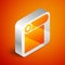 Isometric Roll of paper icon isolated on orange background. Silver square button. Vector