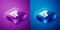 Isometric Roller skate icon isolated on blue and purple background. Square button. Vector Illustration