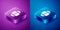Isometric Rugby ball icon isolated on blue and purple background. Square button. Vector Illustration