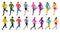 Isometric running people. Front and rear view. People are dressed in summer, winter, autumn, spring sports uniform