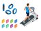 Isometric running on a treadmill and fitness bracelet or tracker isolated on white. Sports accessories, a wristband with