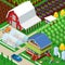 Isometric Rural Farm Agricultural Field with Greenhouse and Garden