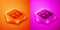 Isometric Safe distance icon isolated on orange and pink background. Viruses and people keeping distance for infection