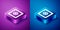 Isometric Safe icon isolated on blue and purple background. The door safe a bank vault with a combination lock. Reliable