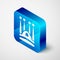 Isometric Sagrada Familia Cathedral at Barcelona, Spain icon isolated on grey background. Blue square button. Vector