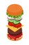 Isometric sandwich. Cheeseburger ingredients vector illustration. Isolated on white background