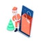 Isometric Santa Claus with Smartphone and Shopping Bag Inside