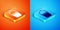 Isometric Sauna bucket icon isolated on orange and blue background. Vector