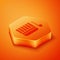 Isometric Sauna bucket and ladle icon isolated on orange background. Orange hexagon button. Vector Illustration