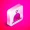 Isometric Sauna hat icon isolated on pink background. Silver square button. Vector