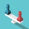 Isometric scales, colorful pawns