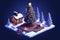 Isometric scene with Christmas decoration and christmas trees