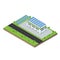 isometric scene solar farm panels on the roof at green manufacturing industry factory