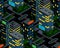 Isometric seamless night city pattern