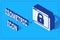 Isometric Secure your site with HTTPS, SSL icon isolated on blue background. Internet communication protocol. Vector