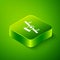 Isometric Seesaw icon isolated on green background. Teeter equal board. Playground symbol. Green square button. Vector
