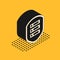 Isometric Server with shield icon isolated on yellow background. Protection against attacks. Network firewall, router