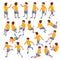 Isometric set of boys in different poses stands, runs, sits, lies and others on white background. Constructor set or