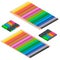 Isometric set of Colored pencils and markers. Office stationery set. Office supplies, writing and drawing tools, desk