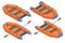 Isometric set icons of orange rubber inflatable boat. Inflatable rubber boat for recreation and travel on the water
