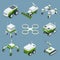Isometric set of iot smart industry robot 4.0, robots in agriculture, farming robot, robot greenhouse. Agriculture smart
