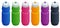 Isometric set Sport Water Bottle. Colorful reusable, plastic thermo water bottles, isolated on white background.