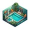 Isometric set of swimming pool. Relax zone interior minimal