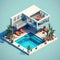 Isometric set of swimming pool. Relax zone interior minimal