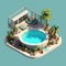 Isometric set of swimming pool. Relax zone interior minimal