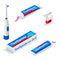Isometric set of toothpaste Toothbrush, dental floss. Paste or gel dentifrice used with a toothbrush as an accessory to