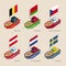 Isometric ships with flags: Belgium, Belarus, Czech Republic, Austria, Netherlands, Sweden