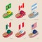 Isometric ships with flags: Canada, USA, Argentina, Peru, Brazil, Mexico