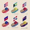 Isometric ships with flags: Cuba, Dominican Republic, Haiti, Bah