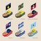 Isometric ships with flags: Guadeloupe, Dominica, Antigua, Martinique, Anguilla