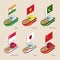 Isometric ships with flags: India, Vietnam, China, Singapore, Pakistan, Japan