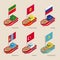 Isometric ships with flags: Russia, Kazakhstan, Kyrgyzstan, Turkey, Tatarstan, Mongolia