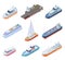 Isometric ships. Vessels shipping nautical boats barge commercial ship sea business marine sailing yacht ferry 3d vector