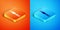 Isometric Shock absorber icon isolated on orange and blue background. Vector