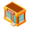 Isometric shop building isolated on a white background. Building icon in the isometric projection. Vector illustration